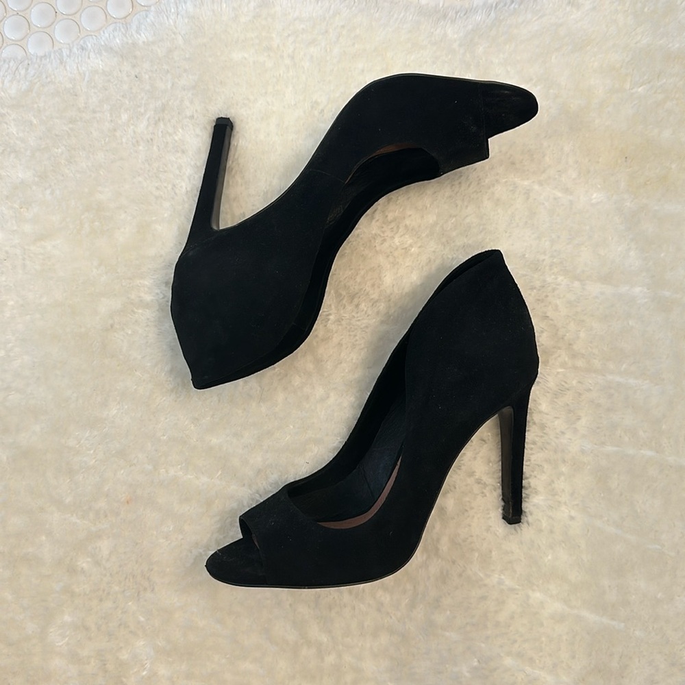 Vince Camuto Black Suede Peep-Toe Stiletto Heels